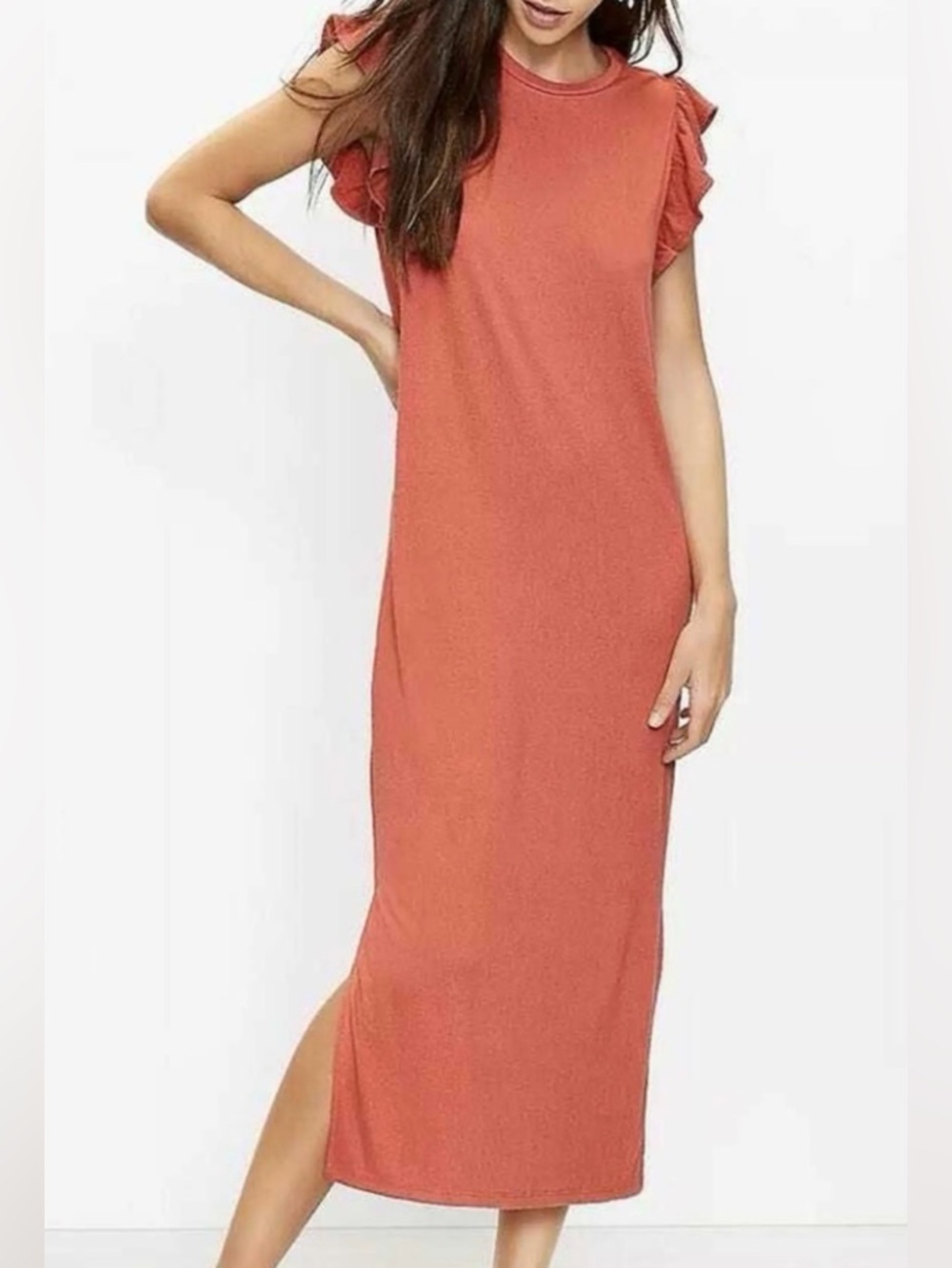 LOFT ruffle sleeve midi dress